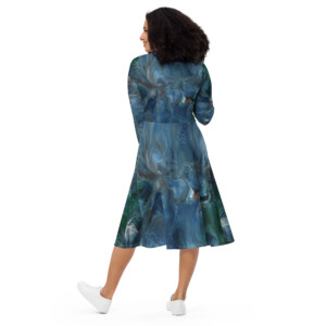 Crosscurrent: All-over print long sleeve midi dress Clothing crosscurrent
