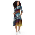 Cold Smoke: All-over print long sleeve midi dress Clothing cold smoke