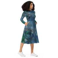 Crosscurrent: All-over print long sleeve midi dress Clothing crosscurrent